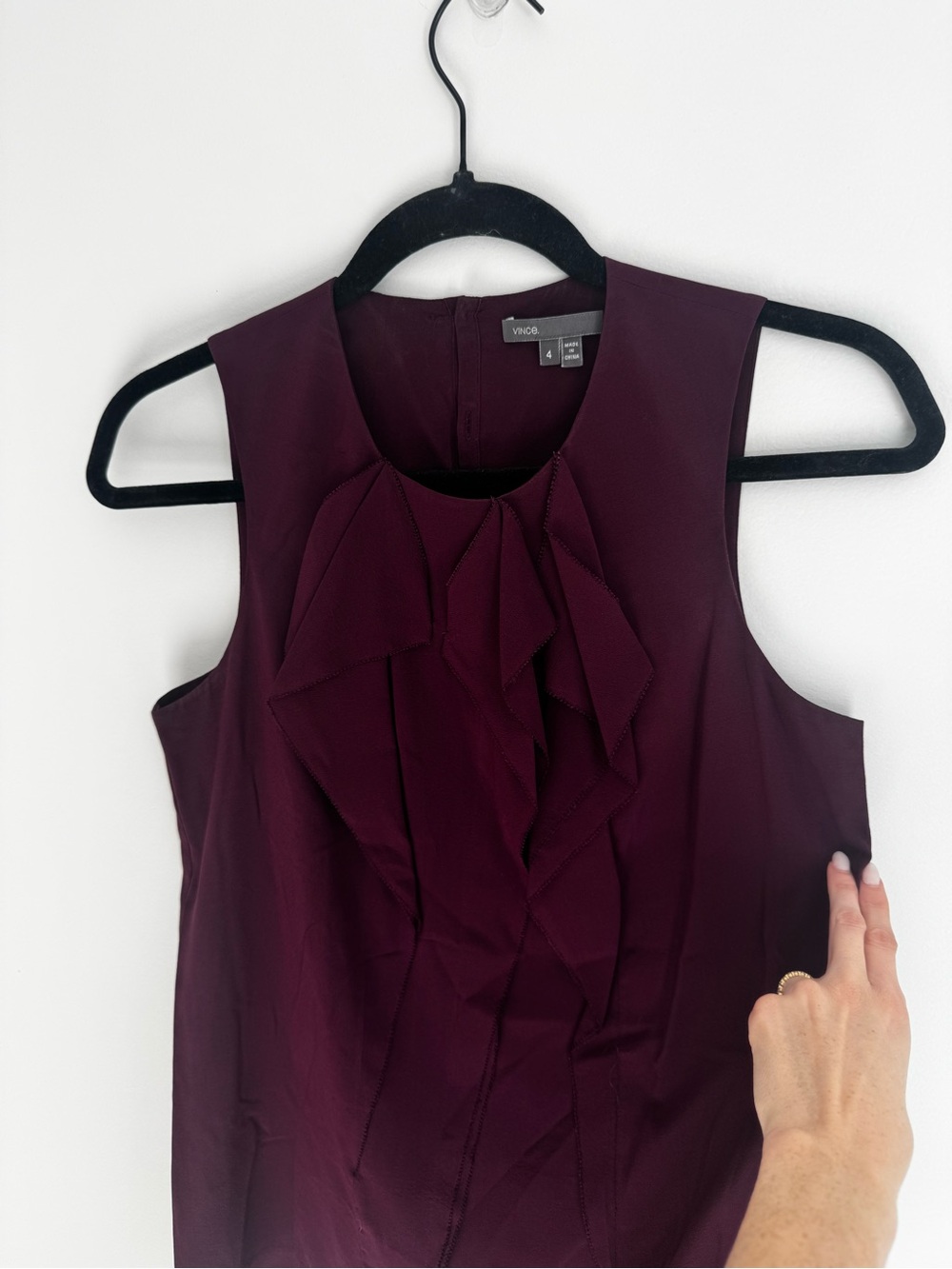 Vince Plum Ruffle Front Sleeveless Camisole